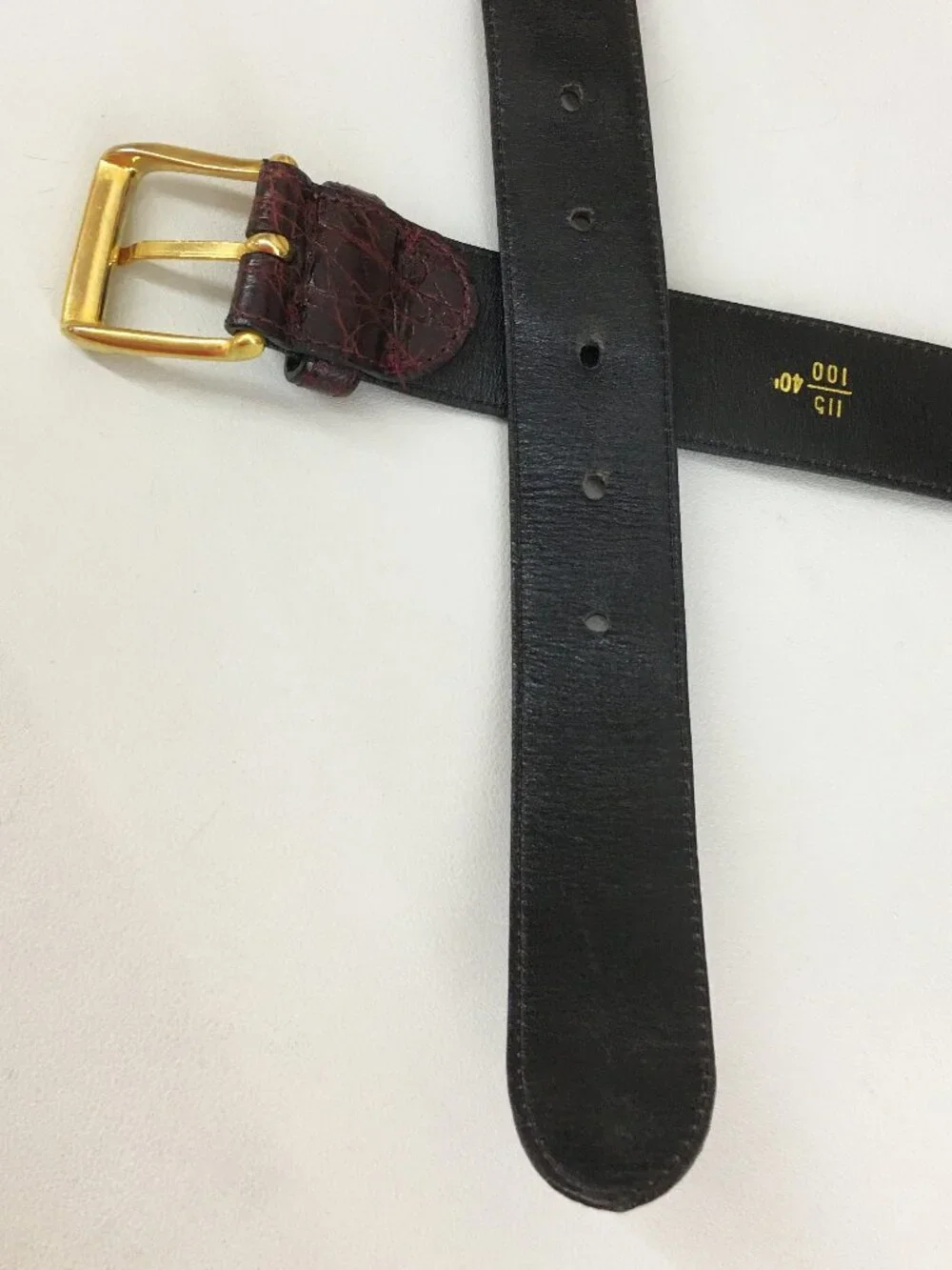 Vintage GARY'S & CO Genuine Caiman Crocodile Leather Belt 40 Burgundy Brass